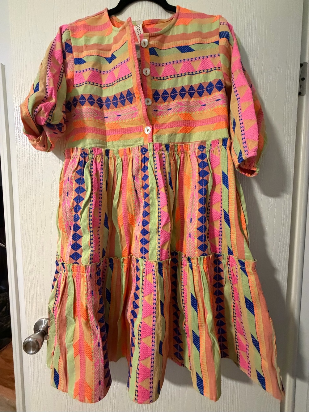 Uncle Frank Neon Striped Tiered Dress in Pink, Orange & Yellow